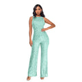 Sleeveless Sequined Jumpsuit Round Neck Slim Fit High Waist Sexy Sprin