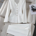 Fashion White Red Black Blazer Jacket And Pant Suit Trousers Women 