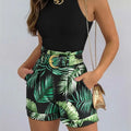 2 Piece Sets Women Outfit Women Two-piece Set, Sleeveless Floral Vest 