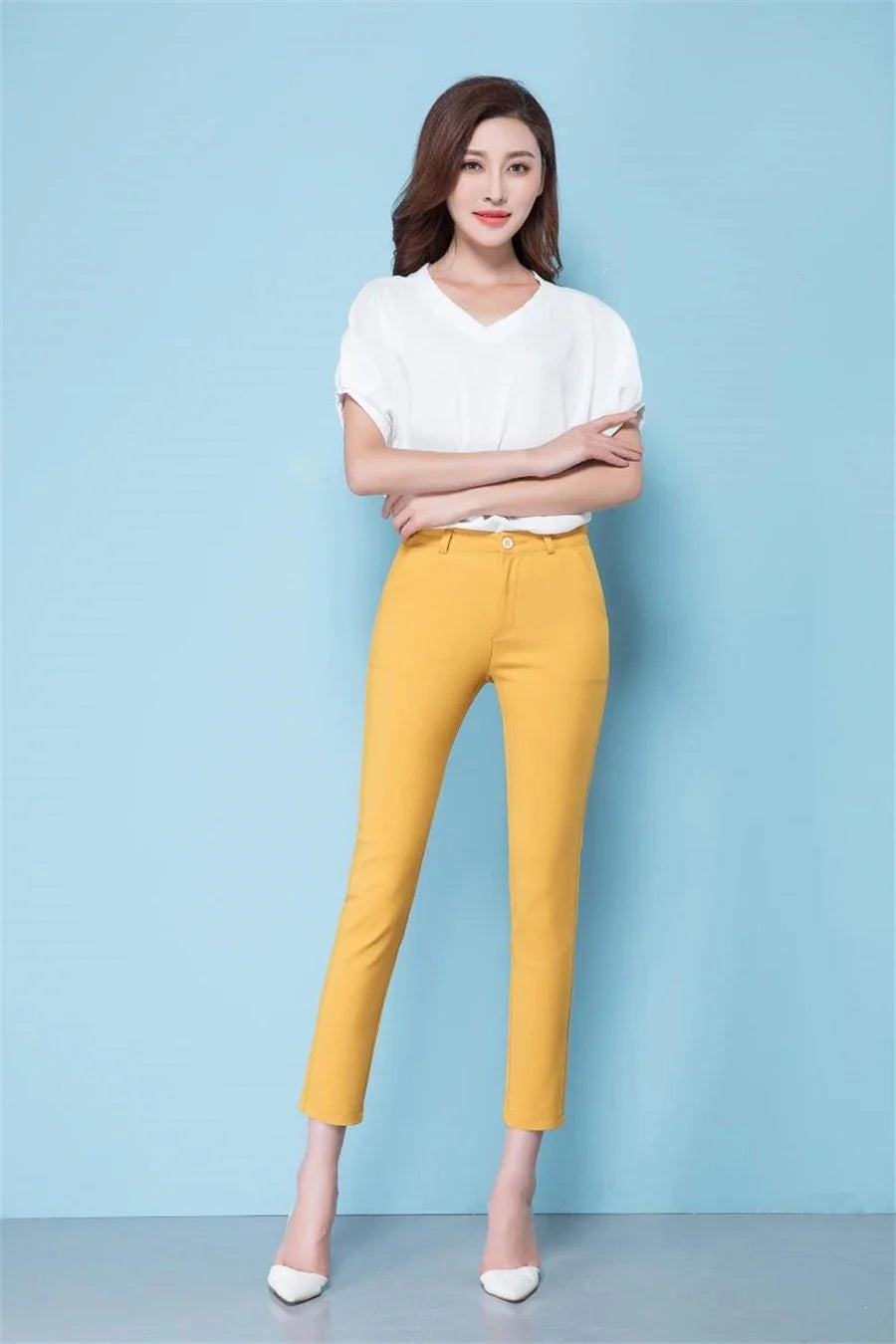 Slim Skinny High Waist Elastic Pencil Pants Women Ankle-length TrouserSPECIFICATIONSsring summer OL pantalones de mujer: retro korean casual office slim pantsvintage work wear high waist pantalones: oversized 4XL candy color trousers wDMEwomenstorenull