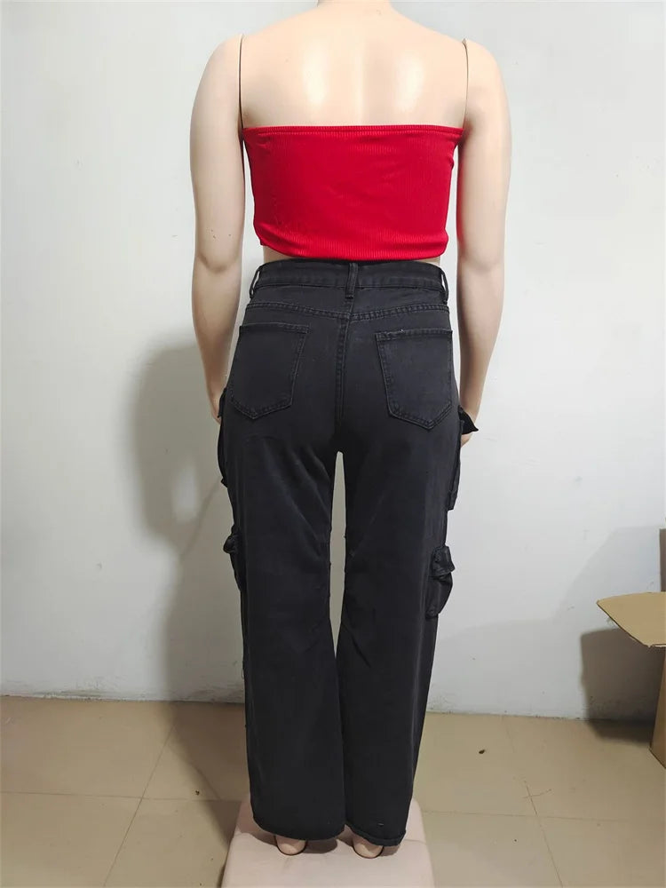 Denim Bottom Boy Friend Straight Cargo Pants High Waist Korean New FasSPECIFICATIONSBrand Name: Wmstar PlusMaterial: POLYESTERElasticity: Medium StrecthFabric Type: Cotton elastic denimLength: Ankle-Length PantsFit Type: regularStyle: DMEwomenstorenull