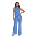 Sleeveless Sequined Jumpsuit Round Neck Slim Fit High Waist Sexy Sprin