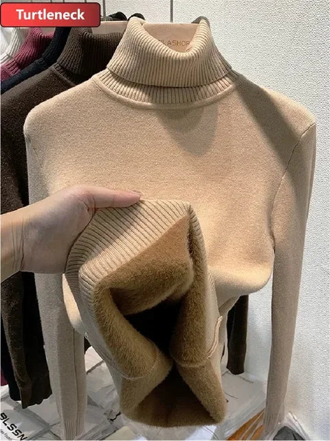 Turtleneck Sweater Women Korean Fashion Lined Warm Knitted Pullover SlSPECIFICATIONSBrand Name: NoEnName_Nullwhether full opening: NoClothing Length: regularMaterial: AcetateDecoration: sashesClosure Type: Single BreastedCollar: RuffleDMEwomenstorenull