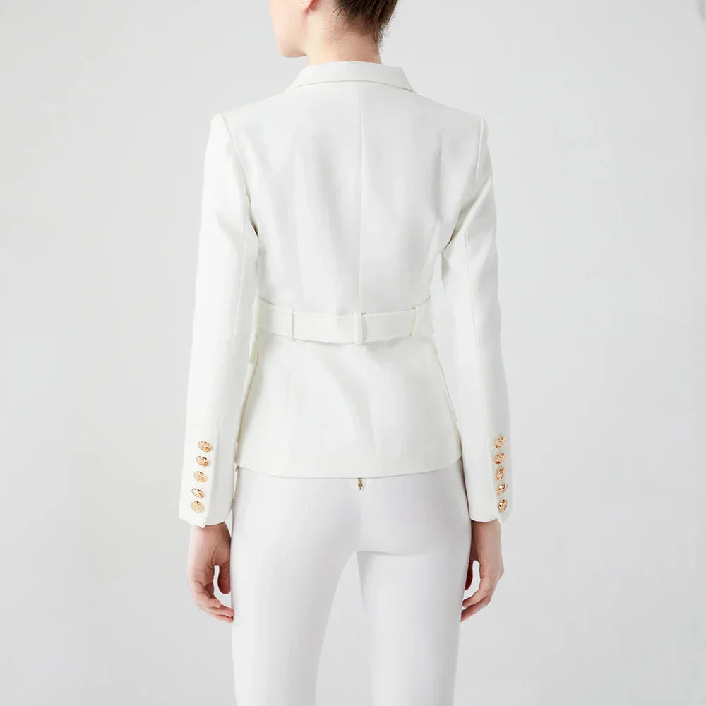 Luxury quality women’s white pocket blazer, office style, classic and elegant design.