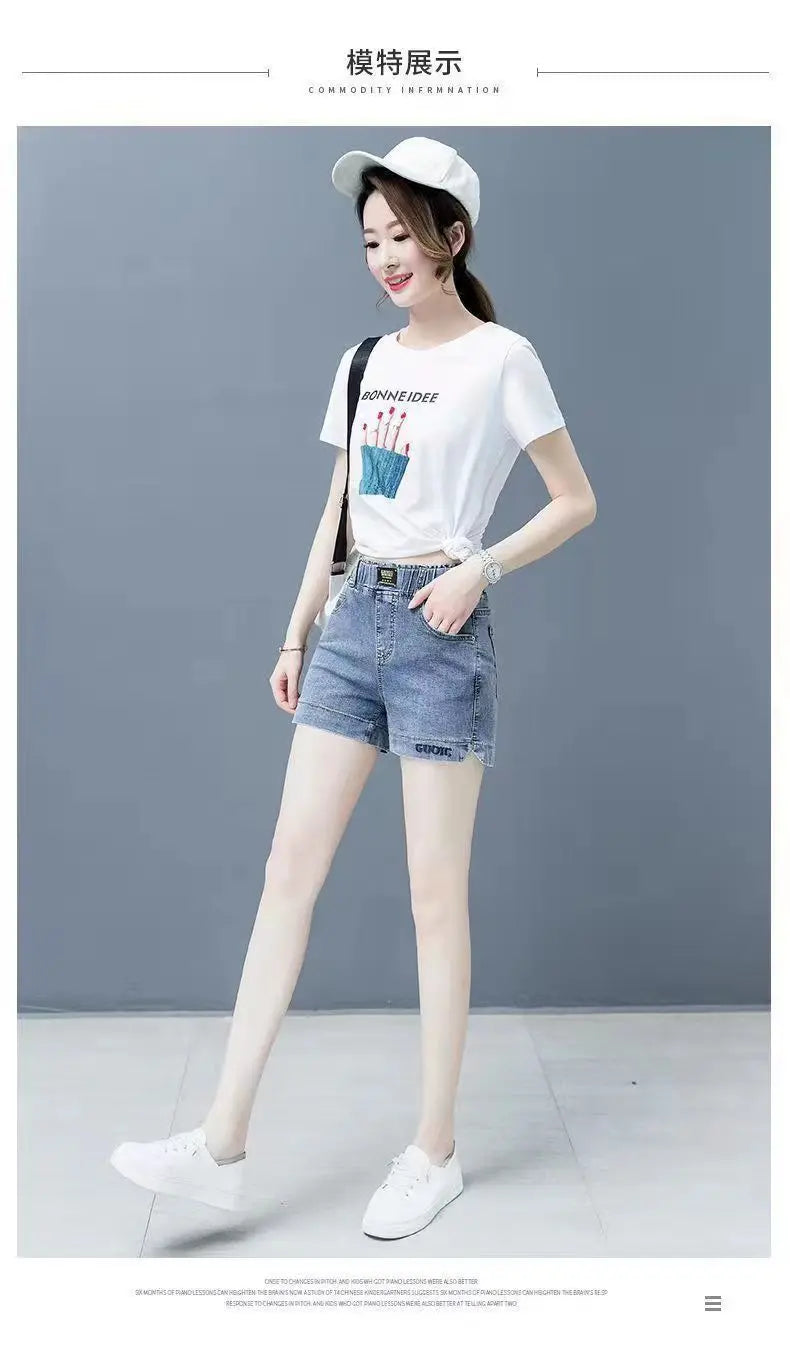 High waisted denim shorts version in large size for slimming effectSPECIFICATIONSBrand Name: NoEnName_NullDecoration: AppliquesFabric Type: KnittingPant Style: regularPattern Type: SolidFit Type: LOOSE FITStyle: CasualMaterial: POLYDMEwomenstorenull