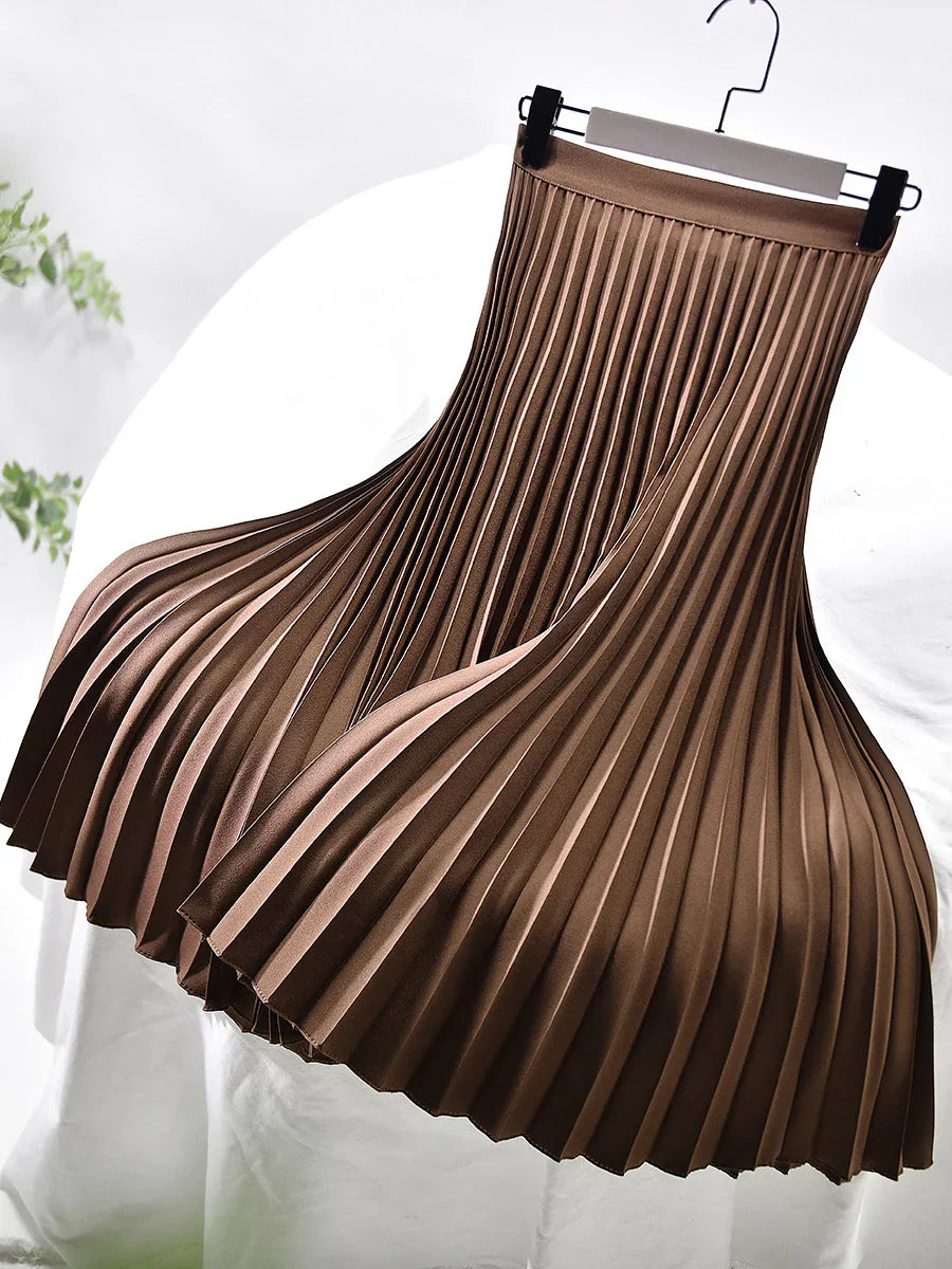 Elegant Chic Solid Pleated Skirt High Waist Luxury Fashion With ElastiSPECIFICATIONSBrand Name: soliatenMaterial: POLYESTERStyle: basicsElasticity: Non StrechOrigin: Mainland ChinaCN: ZhejiangSeason: Autumn/WinterFabric Type: BroadclotDMEwomenstorenull