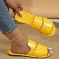 New Gold Metal Chain Peep Toe Slippers Women’s Flat Luxury OutdoorSPECIFICATIONSBrand Name: shijunyiShoes Type: Flip FlopsApplicable Place: OutsideUpper Material: PUHeel Height: High (5cm-8cm)Origin: Mainland ChinaCN: ZhejiangSeasoDMEwomenstorenull