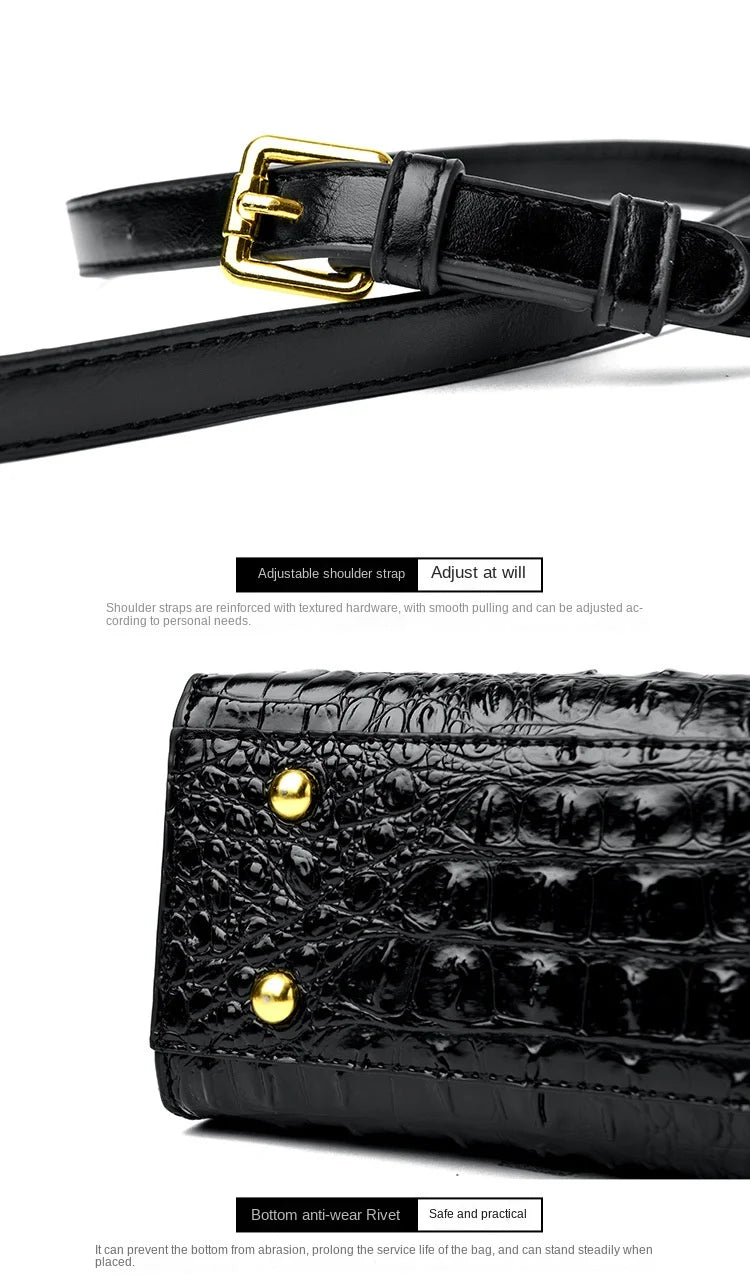 Leather Crocodile Pattern Women's Bag Fashion Brand Ladies HandbagsSPECIFICATIONSBrand Name: NoEnName_NullOrigin: Mainland ChinaCN: GuangdongLining Material: COTTONLining Material: POLYESTERMain Material: Genuine leatherPlace Of OriDMEwomenstorenull