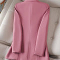 Pink long sleeve outwear blazer for women, triple breasted design, casual style.