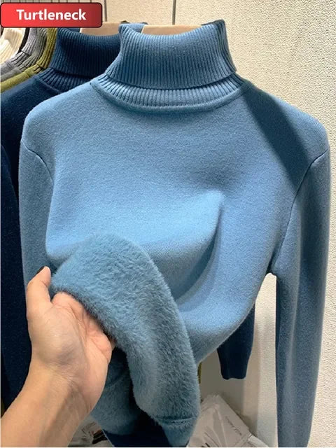 Turtleneck Sweater Women Korean Fashion Lined Warm Knitted Pullover SlSPECIFICATIONSBrand Name: NoEnName_Nullwhether full opening: NoClothing Length: regularMaterial: AcetateDecoration: sashesClosure Type: Single BreastedCollar: RuffleDMEwomenstorenull