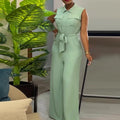 Women Pocket Front Zipper Sleeveless Wide Leg Jumpsuit One Piece Suit 