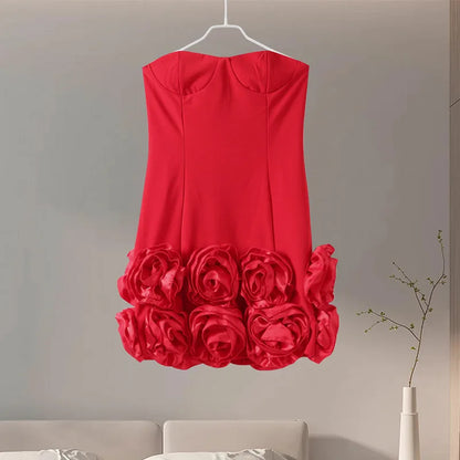 Sexy Flowers Red Short Party Dress Women Flower Patchwork Dresses StraSPECIFICATIONSBrand Name: LLYGEElasticity: Slight StrechSleeve Style: StraplessFabric Type: POLYESTERHign-concerned Chemical: NonePattern Type: SolidFit Type: slim fDMEwomenstorenull