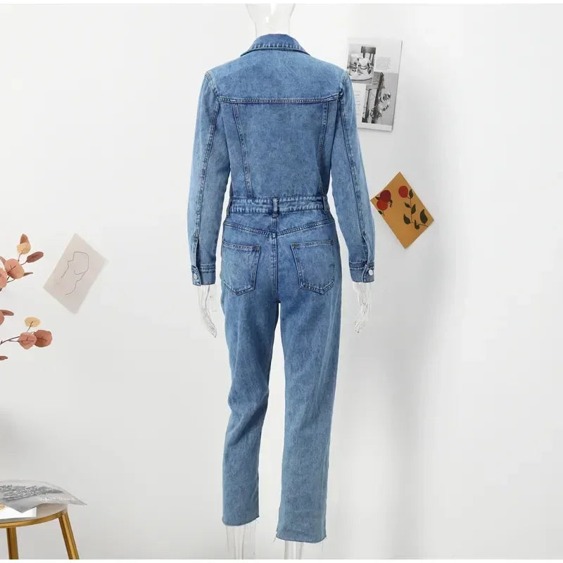 Denim Jumpsuit for Women Overalls Woman Jean Overalls Long Sleeve ElegSPECIFICATIONSBrand Name: NoEnName_NullStyle: StreetwearAge: MIDDLE AGEOrigin: Mainland ChinaCN: GuangdongSeason: Spring/SummerMaterial: POLYESTERDecoration: noneFabDMEwomenstorenull