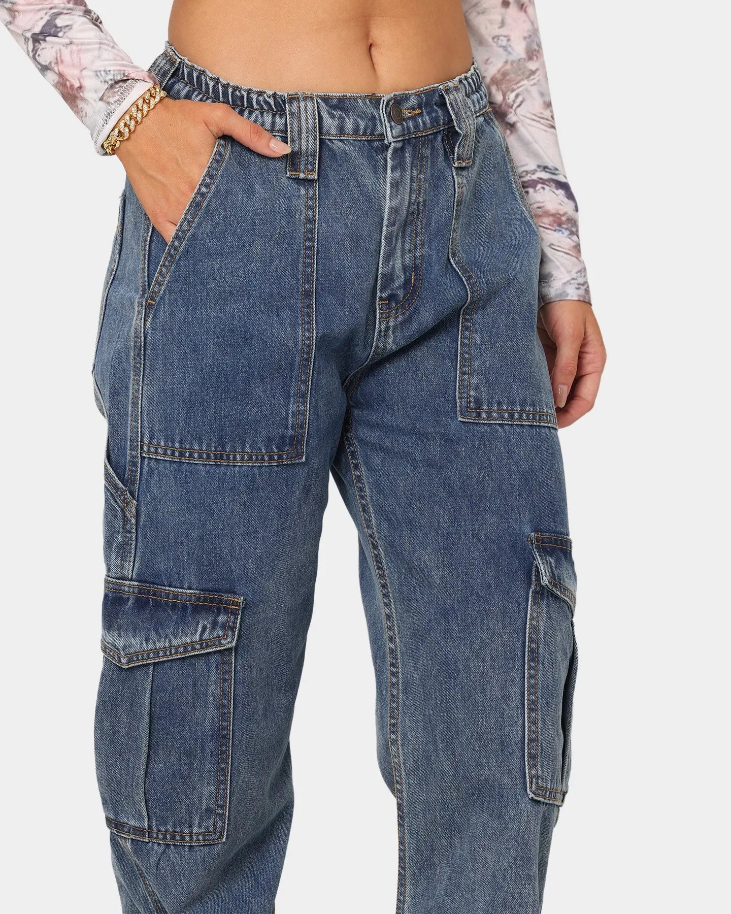 Cargo Pants- High Waist Multi Pocket Cargo Jeans Fashion Loose Denim