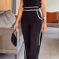 Two-Piece Sets Women Outfit - Cross Collar Tops & High Waist Pants