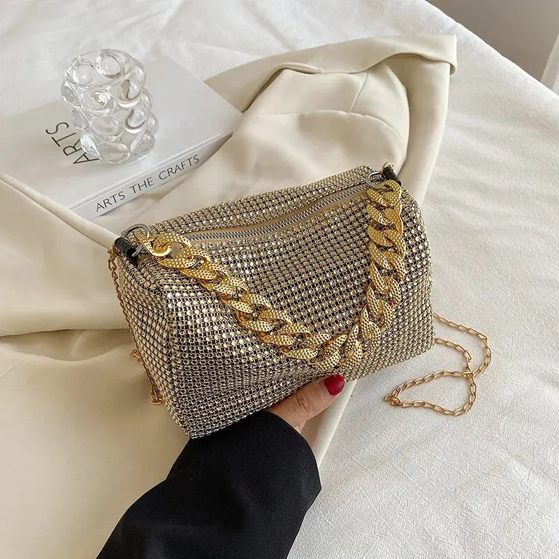 Handbag- Rhinestone Bucket Bag Glitter Chain Purse Women's Mini Bag