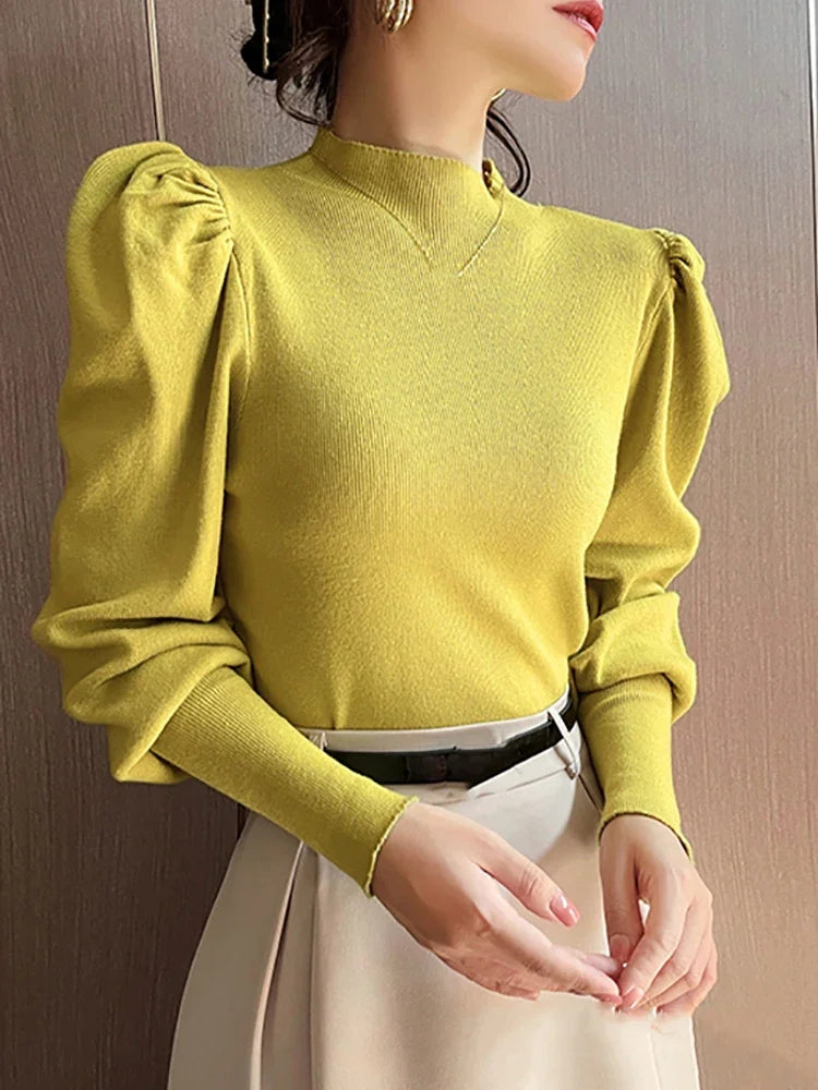 Sweater Turtleneck Slim Fit Basic Pullovers Fashion Korean Knit Tops PSPECIFICATIONSBrand Name: zjaissClothing Length: regularMaterial: POLYESTERMaterial: COTTONDecoration: noneCollar: Mock NeckElasticity: High StrecthSleeve Style: pufDMEwomenstorenull