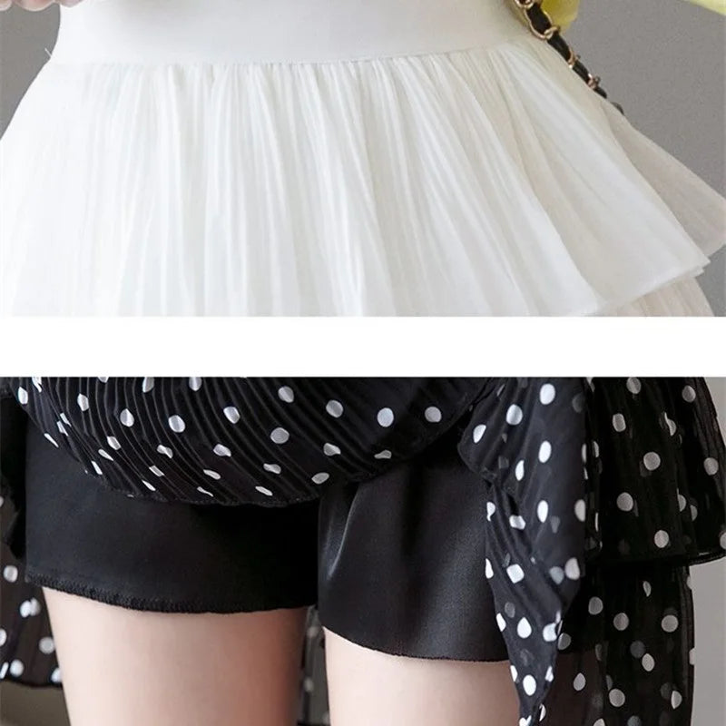 Skirts- Elastic High Waist Sweet Chiffon Ruffled Mini Pleated Skirt