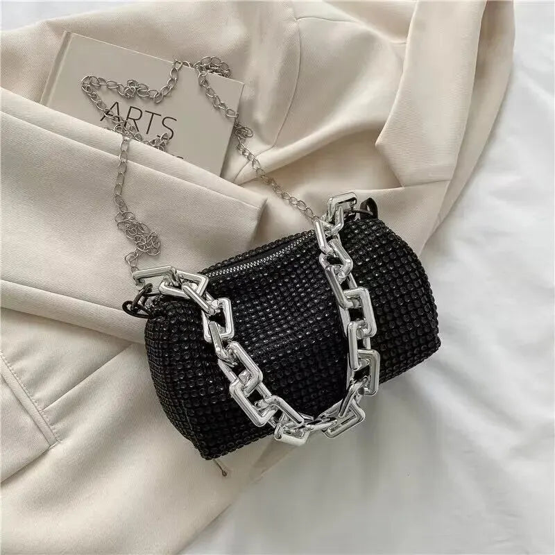 Handbag- Rhinestone Bucket Bag Glitter Chain Purse Women's Mini Bag