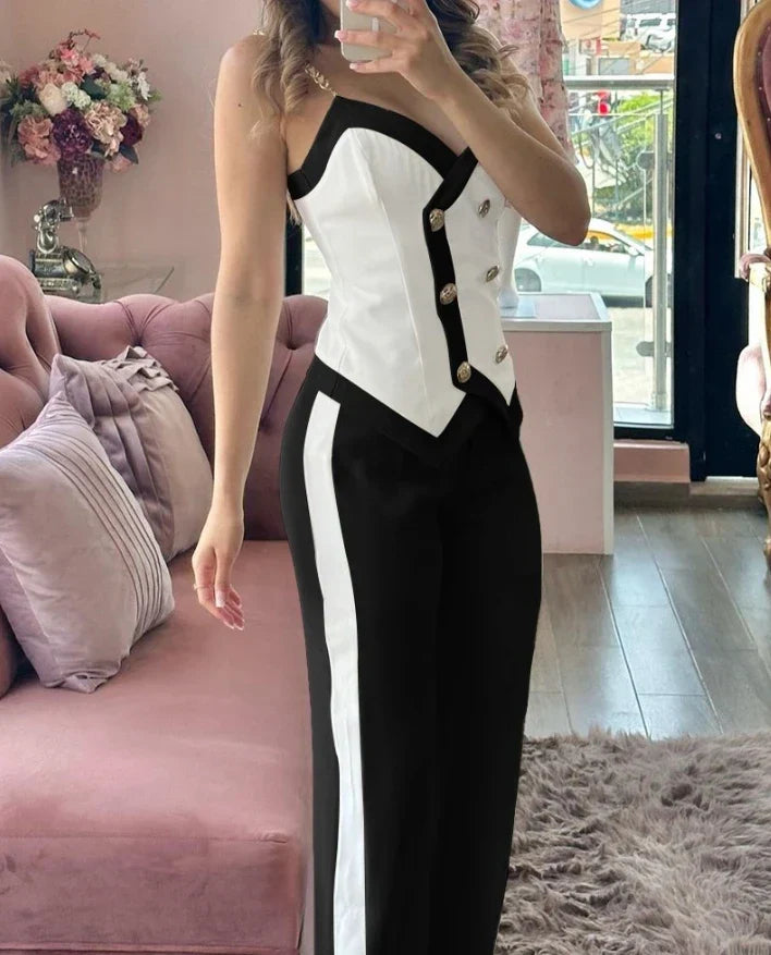 Two-piece Set for Women: Sexy Cami Top & High Waist Pants  stylish