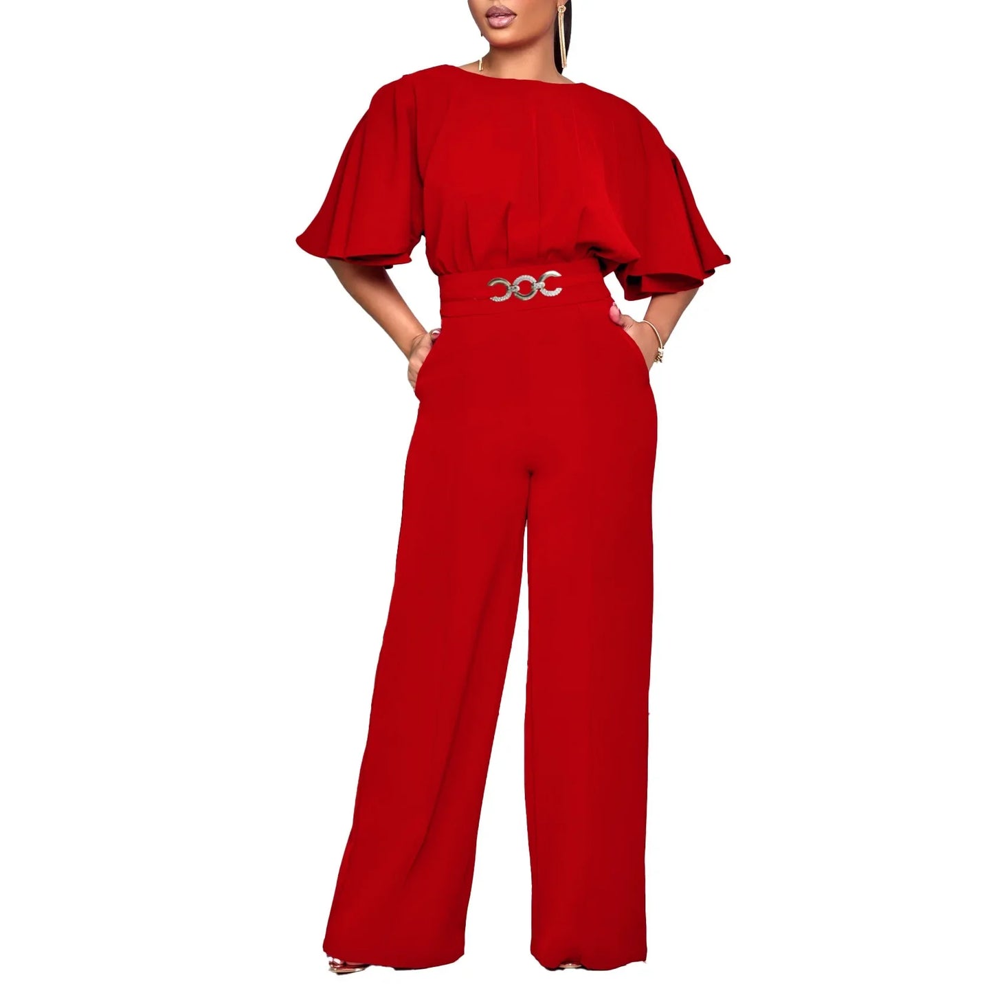 Jumpsuits Women Elegant Luxury O Neck Short Sleeve Belt Waisted StraigSPECIFICATIONSBrand Name: NoEnName_NullStyle: Office LadyAge: MIDDLE AGEOrigin: Mainland ChinaCN: GuangdongSeason: All seasonMaterial: POLYESTERDecoration: sashesFabDMEwomenstorenull