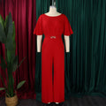 Jumpsuits Women Elegant Luxury O Neck Short Sleeve Belt Waisted StraigSPECIFICATIONSBrand Name: NoEnName_NullStyle: Office LadyAge: MIDDLE AGEOrigin: Mainland ChinaCN: GuangdongSeason: All seasonMaterial: POLYESTERDecoration: sashesFabDMEwomenstorenull