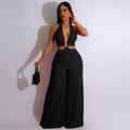 Jumpsuit- Halter Neck Backless Sleeveless Straight Loose Wide Leg