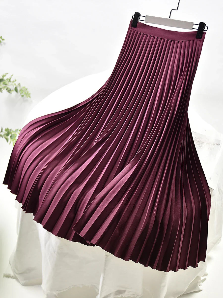 Elegant Chic Solid Pleated Skirt High Waist Luxury Fashion With ElastiSPECIFICATIONSBrand Name: soliatenMaterial: POLYESTERStyle: basicsElasticity: Non StrechOrigin: Mainland ChinaCN: ZhejiangSeason: Autumn/WinterFabric Type: BroadclotDMEwomenstorenull