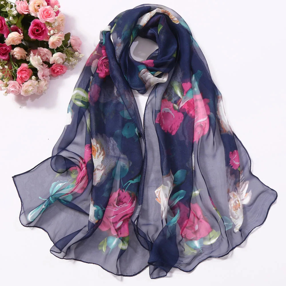 Scarf Women Foulard Shawl Bandana Elegant Beach Sun ProtectionSPECIFICATIONSDepartment Name: ADULTSize: 50*160cm(1cm=0.39in)pattern: RoseApply to season: Spring,Autumn,summerStyle: ElegantColor: Red,Black,Navy blueBrand Name: NDMEwomenstorenull