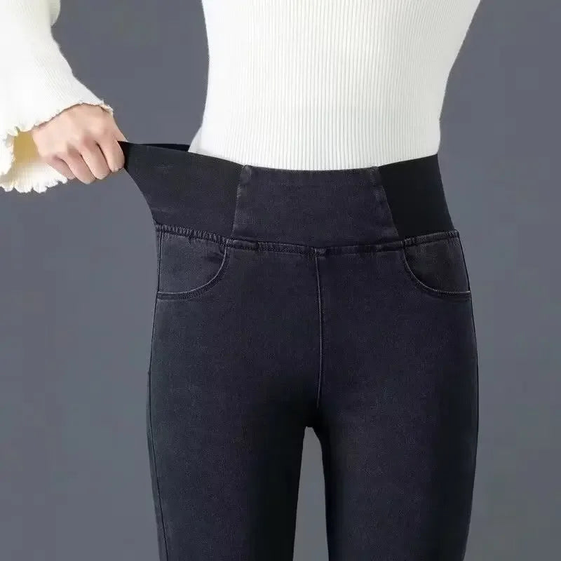 Denim- Jeans Women's New Elastic Waist Fleece-Lined Tightening Small