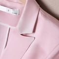 Slim waist jacket blazer with notched collar in pink fabric, women's summer style.