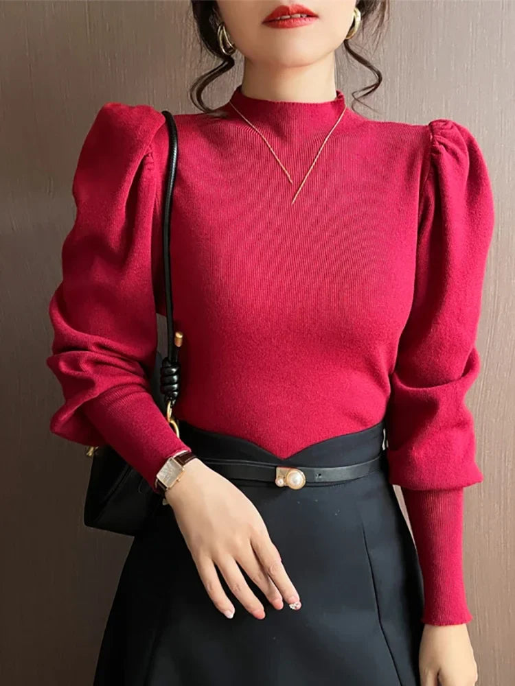 Sweater Turtleneck Slim Fit Basic Pullovers Fashion Korean Knit Tops PSPECIFICATIONSBrand Name: zjaissClothing Length: regularMaterial: POLYESTERMaterial: COTTONDecoration: noneCollar: Mock NeckElasticity: High StrecthSleeve Style: pufDMEwomenstorenull