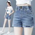 High waisted denim shorts version in large size for slimming effectSPECIFICATIONSBrand Name: NoEnName_NullDecoration: AppliquesFabric Type: KnittingPant Style: regularPattern Type: SolidFit Type: LOOSE FITStyle: CasualMaterial: POLYDMEwomenstorenull