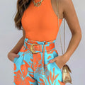 2 Piece Sets Women Outfit Women Two-piece Set, Sleeveless Floral Vest 