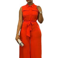 Women Pocket Front Zipper Sleeveless Wide Leg Jumpsuit One Piece Suit 