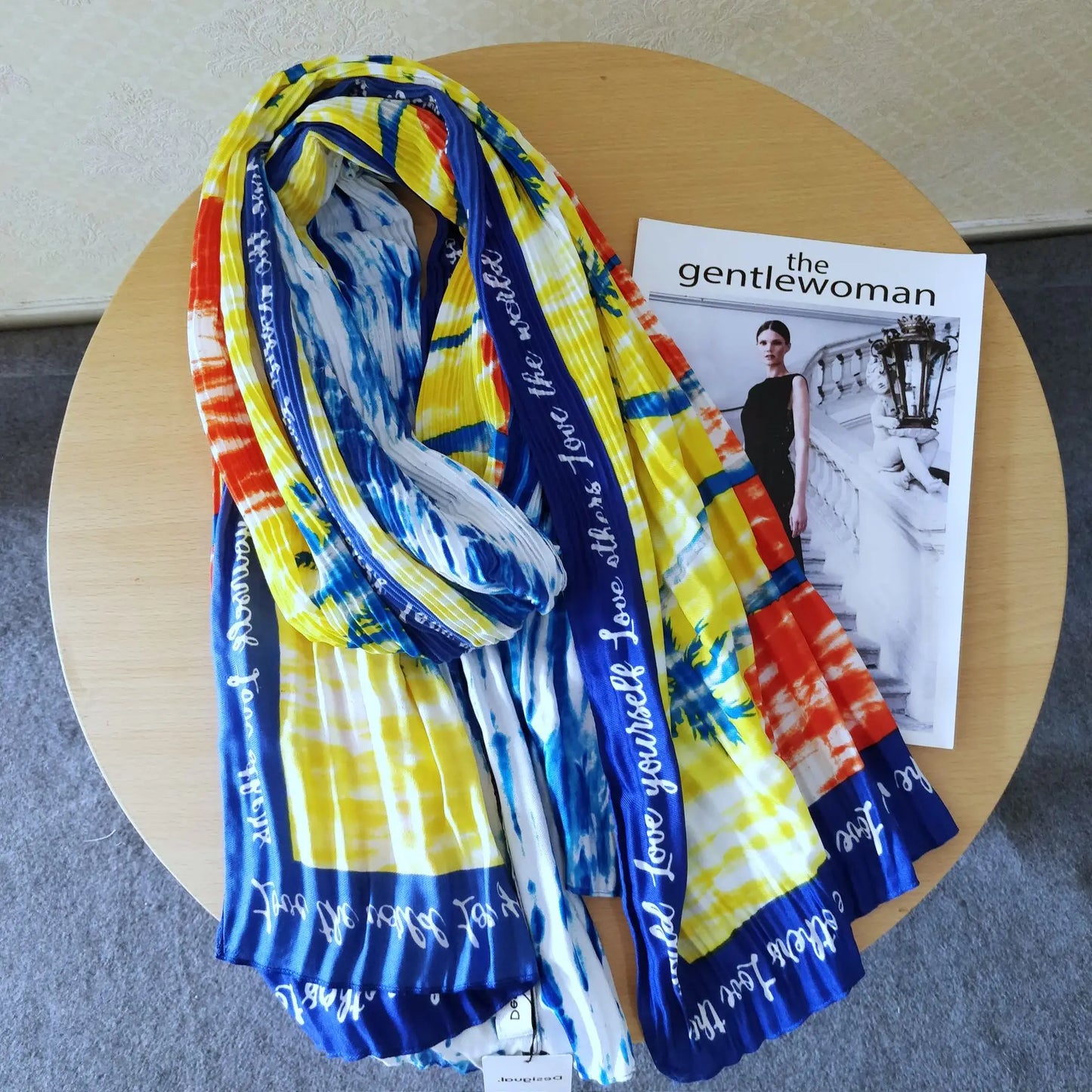 original single Spanish new trend colorful leisure gift shawl scarfSPECIFICATIONSBrand Name: NoEnName_NullCraft of Weaving: Non-wovenOrigin: ES(Origin)Gender: WOMENDepartment Name: ADULTHign-concerned Chemical: NoneMaterial: POLYESTDMEwomenstorenull