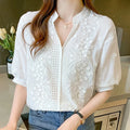 Short Sleeve Women Shirt Embroidery White Shirt V-neck Lantern SleeveSPECIFICATIONSBrand Name: SURE XIAO STORYStyle: vintageElasticity: Non StrechOrigin: Mainland ChinaCN: GuangdongSeason: Spring/SummerFabric Type: BroadclothMaterial:DMEwomenstorenull