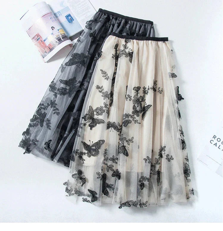 Skirt Women Vintage Butterfly Embroidery Elastic High Waist A-Line MesSPECIFICATIONSBrand Name: GLINDADAMaterial: POLYESTERMaterial: MeshMaterial: VoileStyle: Chinese StyleElasticity: Slight StrechOrigin: Mainland ChinaCN: GuangdongSeaDMEwomenstorenull