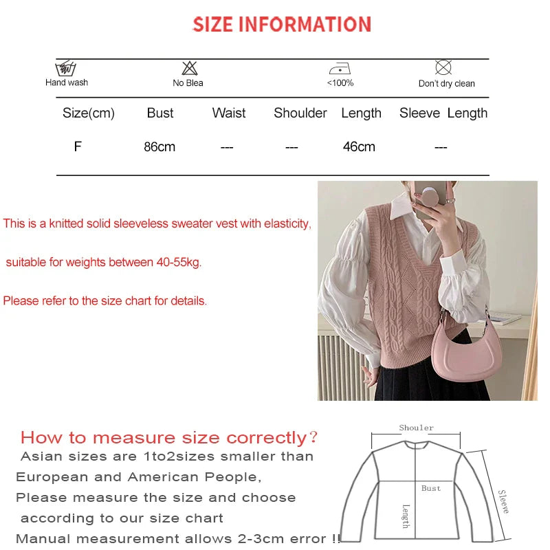 V-neck Sweater Vest Solid Sleeveless Preppy Style Sweet Knitted Vest FSPECIFICATIONSBrand Name: HeliarStyle: CasualCraft of Weaving: KnitAge: MIDDLE AGEOrigin: Mainland ChinaCN: GuangdongSeason: Autumn/WinterThickness: StandardDecoratiDMEwomenstorenull