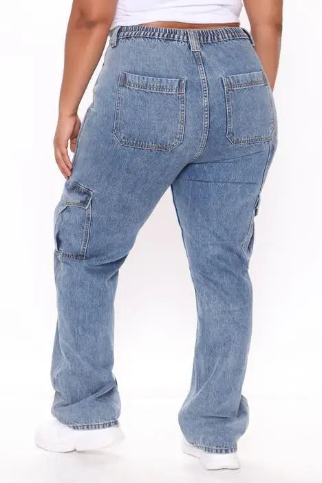 Cargo Pants- High Waist Multi Pocket Cargo Jeans Fashion Loose Denim