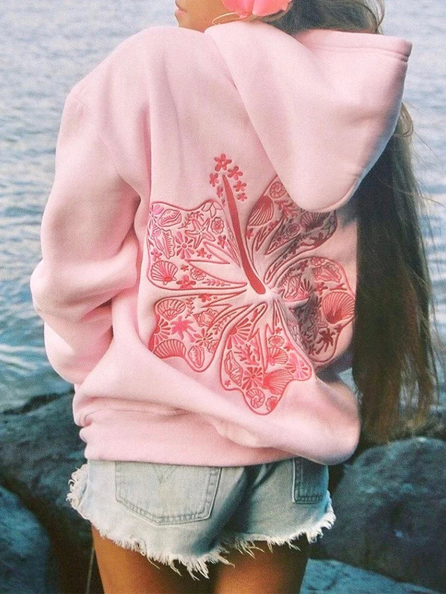 Sweatshirts- Women’s Hoodies Long Sleeve Flower Embroidery Oversized