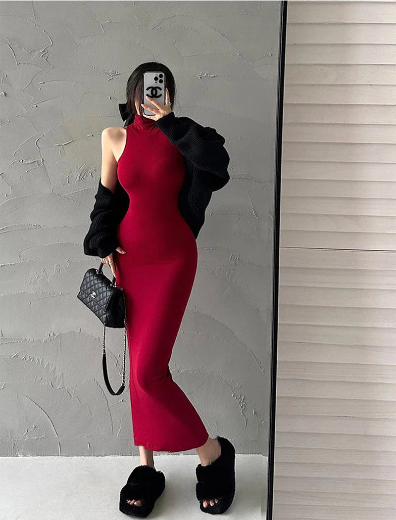 Turtleneck Midi Dress Women Ladies Elastic Hip Wrap Elegant Bodycon DrSPECIFICATIONSBrand Name: MEXZTElasticity: Slight StrechSleeve Style: regularFabric Type: ViscoseHign-concerned Chemical: NonePattern Type: SolidFit Type: SlimSilhouDMEwomenstorenull