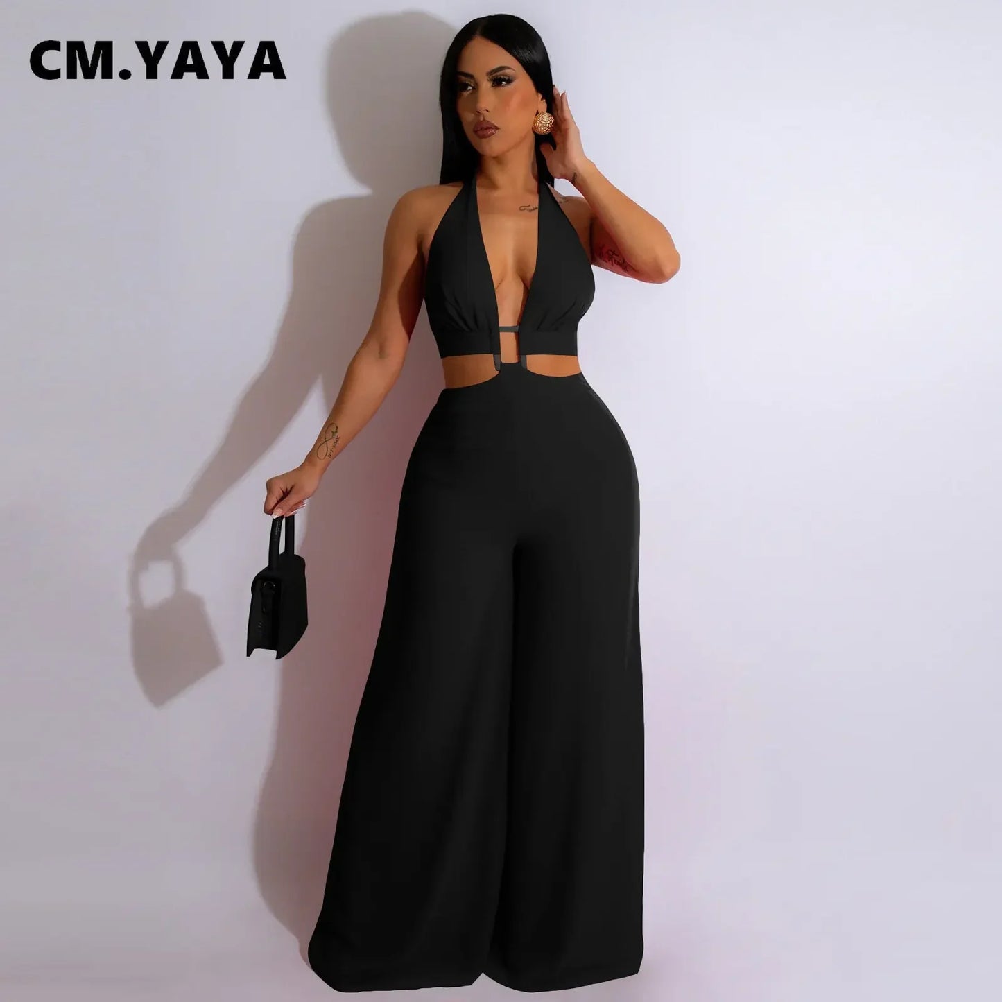 Jumpsuit- Halter Neck Backless Sleeveless Straight Loose Wide Leg