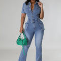 Jeans Jumpsuit Sexy Women Turn Down Collar Elegant Denim Casual Romper