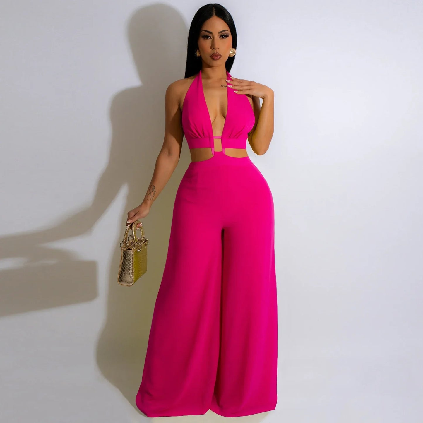 Jumpsuit- Halter Neck Backless Sleeveless Straight Loose Wide Leg