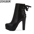 Fashion Ankle Boots Women Platform High Heels Short Boot Lace-up BlackSPECIFICATIONSBrand Name: ZOGEERBoot Type: basicShaft Material: PUOutsole Material: RUBBERUpper Material: PUHign-concerned Chemical: NoneOrigin: Mainland ChinaCN: SiDMEwomenstorenull