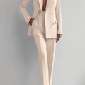 Women's two-piece suit with long sleeve blazer and pencil pants, office lady style.