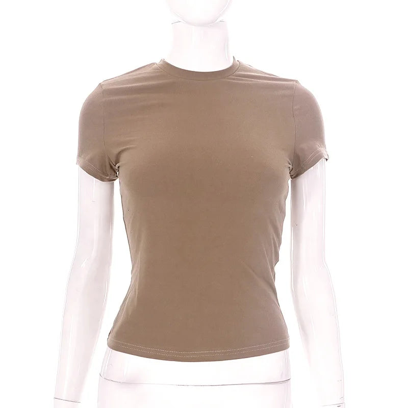 Top- Women Short Sleeve Stretchy O-Neck All-Match New Arrival 