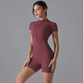 Rompers One-Piece Suit Zipper Short Sleeve Push Up Workout Clothes BodSPECIFICATIONSBrand Name: RooftrellenAge: MIDDLE AGEMaterial: SPANDEXMaterial: NylonElasticity: High StrecthFabric Type: NylonStyle: Office LadyHign-concerned ChemicDMEwomenstorenull