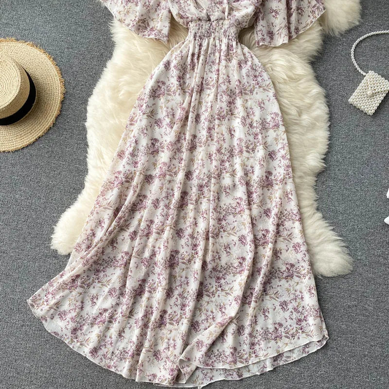 Floral Print Ruffle Chiffon Elegant Midi Dress A-line V Neck Beach VacSPECIFICATIONSBrand Name: unidanceElasticity: Non StrechSleeve Style: regularFabric Type: POLYESTERHign-concerned Chemical: NonePattern Type: PrintFit Type: SlimSilhDMEwomenstorenull